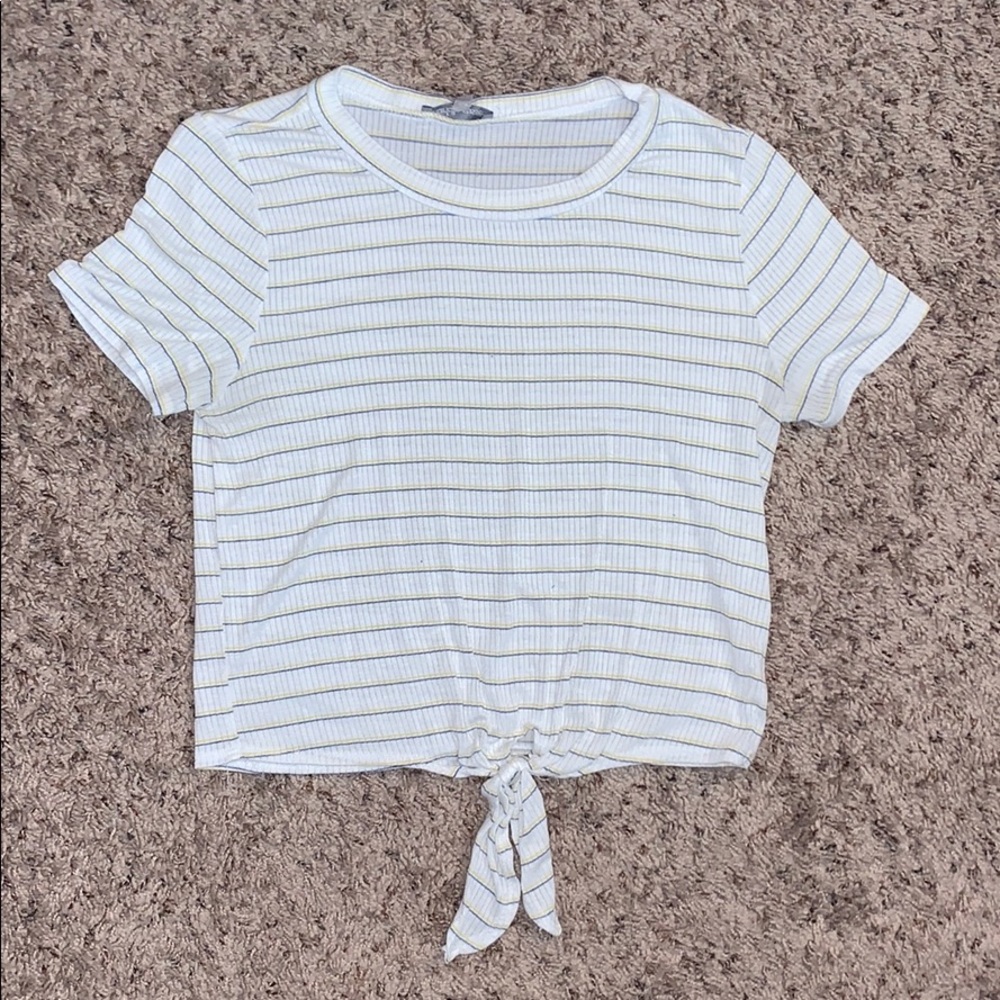 White Striped Knotted Tee